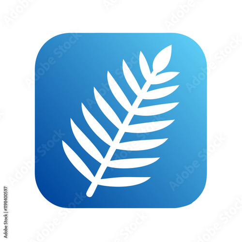 Elegant blue fern leaves icon illustration with white outline design