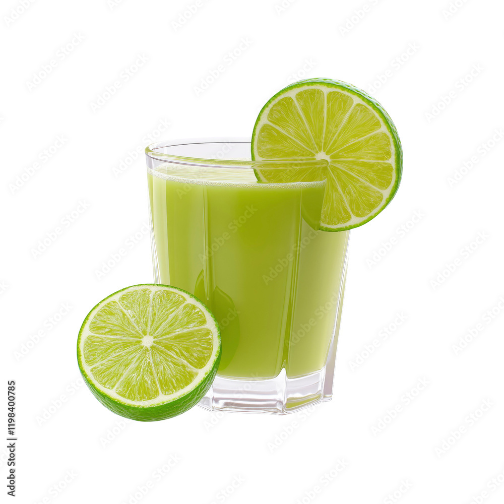 Refreshing Lime Juice in Glass with Lime Slices Refreshing Lime Juice in Glass with Lime Slices