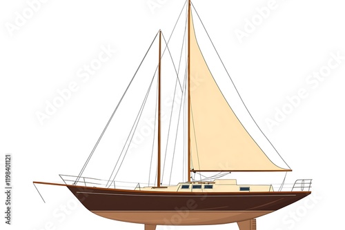 Classic Wooden Yawl Sailboat Design: Side Profile Illustration