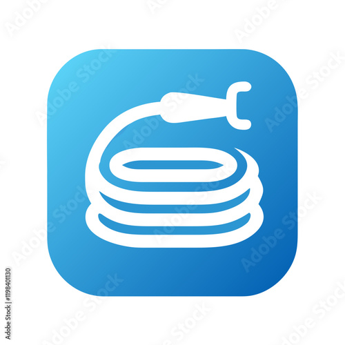Functional blue garden hose icon illustration with white outline design