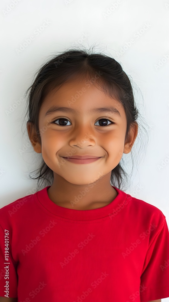 82. A child with a glowing smile, wearing a red shirt, against a pure white backdrop 82. A child with a glowing smile, wearing a red shirt, against a pure white backdrop