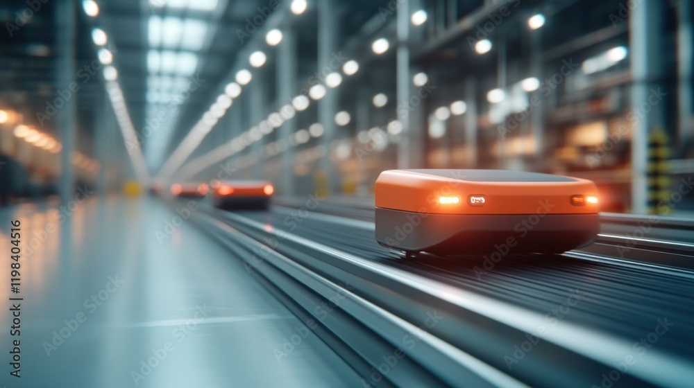 Fototapeta premium Automated delivery robots navigate warehouse modern facility technology industrial environment dynamic perspective