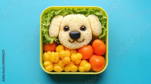 Adorable Dog-Shaped Bento Box Lunch: A Fun and Healthy Meal for Kids photo