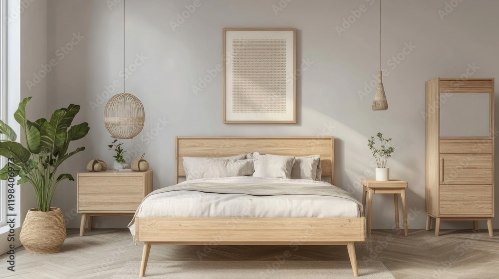 Fototapeta premium Serene Minimalist Bedroom Interior Design