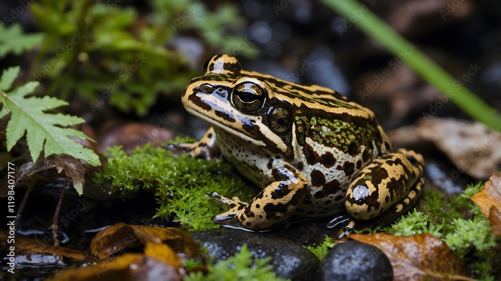 Oregon Spotted Frog Camouflage in Natural Habitat Oregon Spotted Frog Camouflage in Natural Habitat