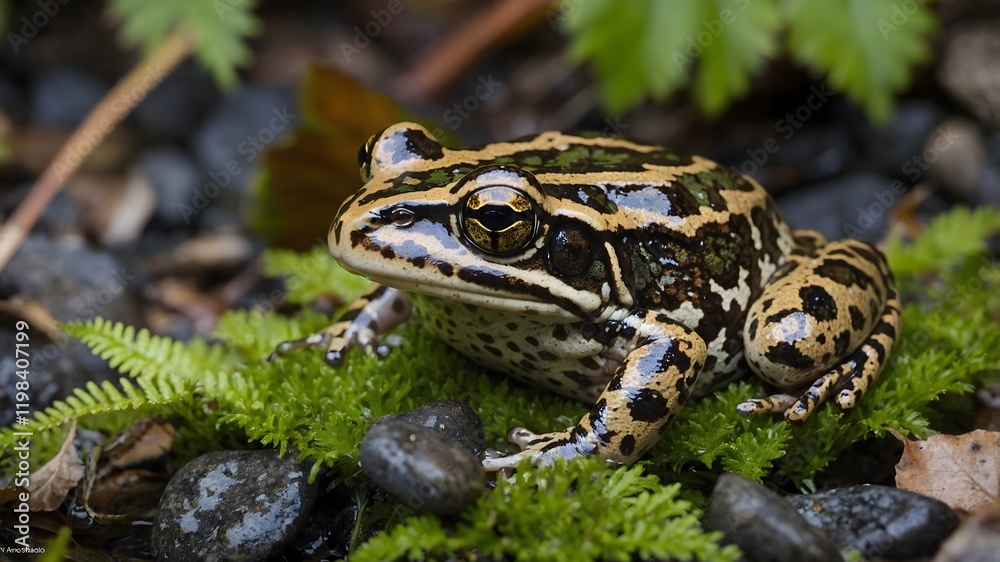 Obraz premium Oregon Spotted Frog Blending into Its Natural Habitat