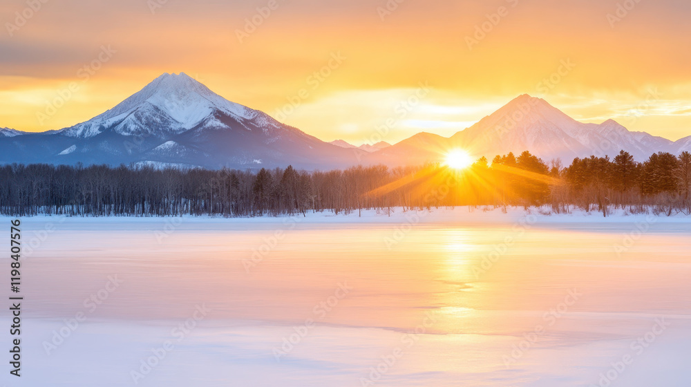 stunning snowy mountain range at sunset with golden light stunning snowy mountain range at sunset with golden light