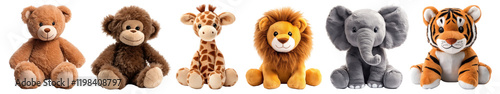 PNG Adorable plush animal toys set, isolated on transparent background photo