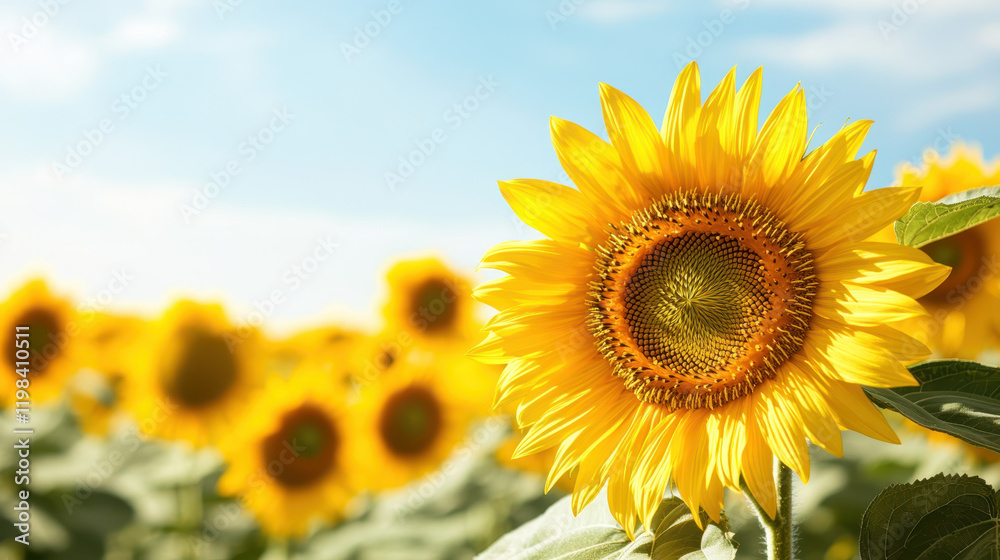 Vibrant sunflower field with golden blooms under blue sky Vibrant sunflower field with golden blooms under blue sky