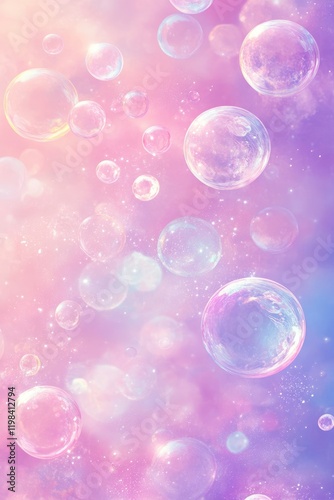 Dreamy pink and purple background with floating bubbles