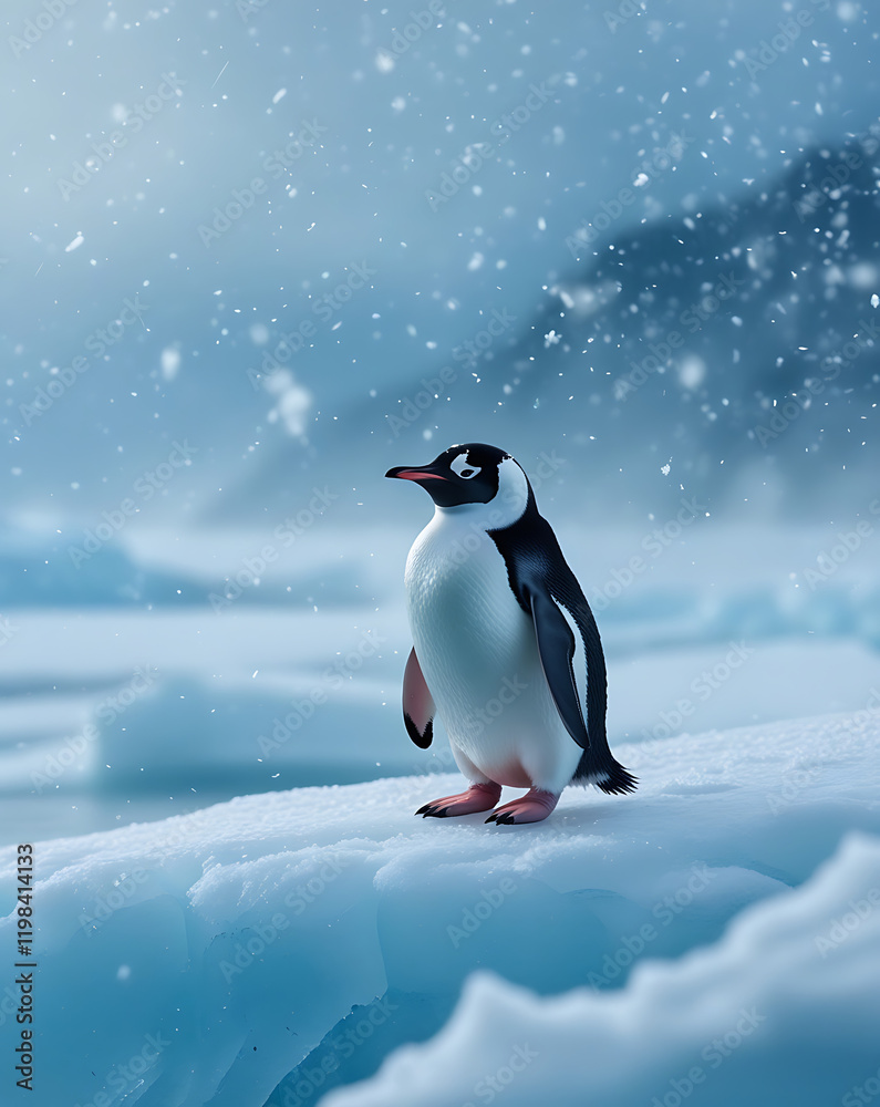 Obraz premium cute penguin in Antarctica, created by generative ai