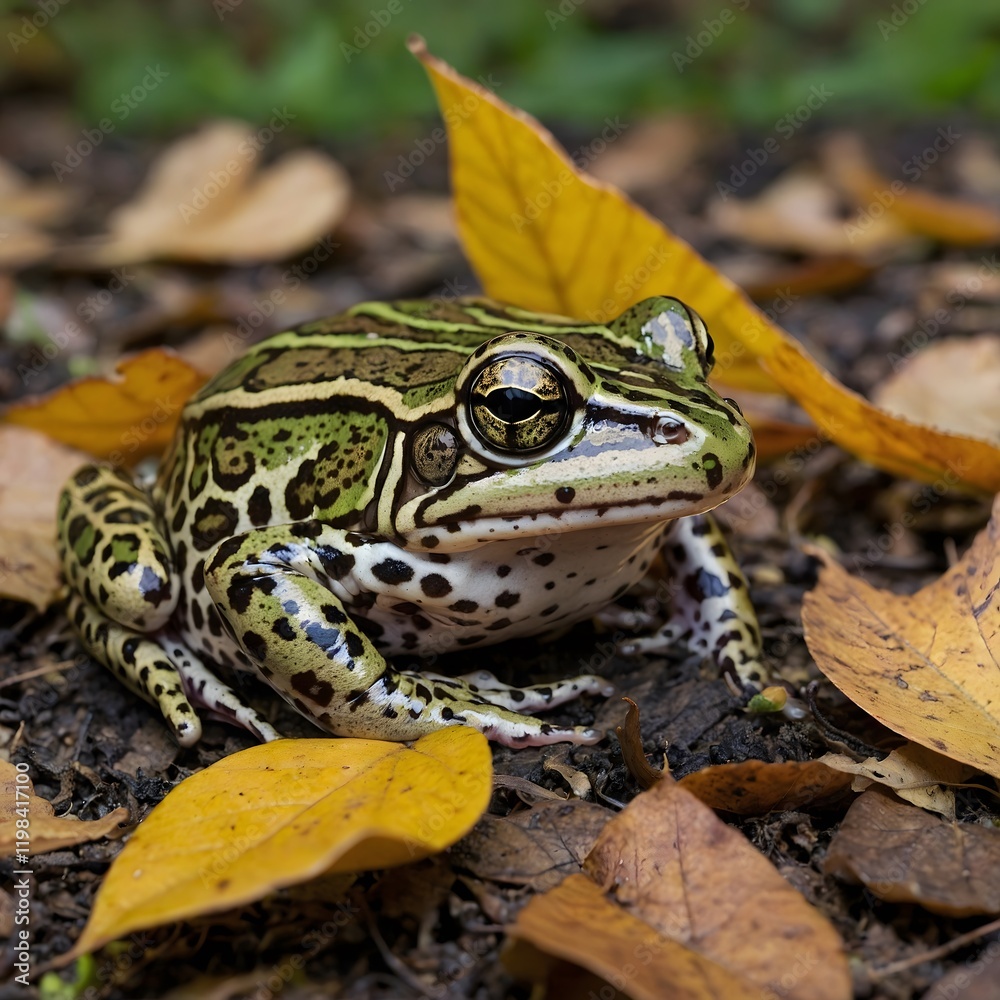 Obraz premium Autumn’s Arrival: Relict Leopard Frog in a Transitioning Habitat