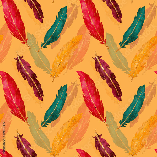 A Vibrant and Colorful Feather Pattern Background Perfect for Various Creative Projects photo