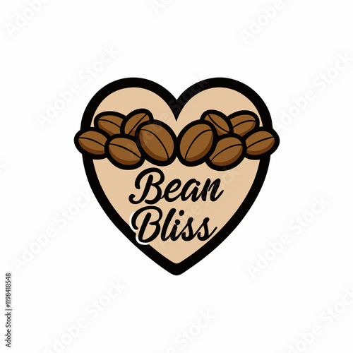 Sticker design of A cascade of coffee beans forming the shape of a heart,