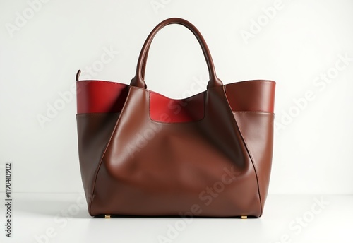 Chic Triangular Brown Nappa Leather Bag with Unique Design, Soft Edges, and Contrasting Shadows for a Modern Look photo