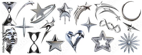 PNG Futuristic metallic star shapes set, isolated on transparent background photo