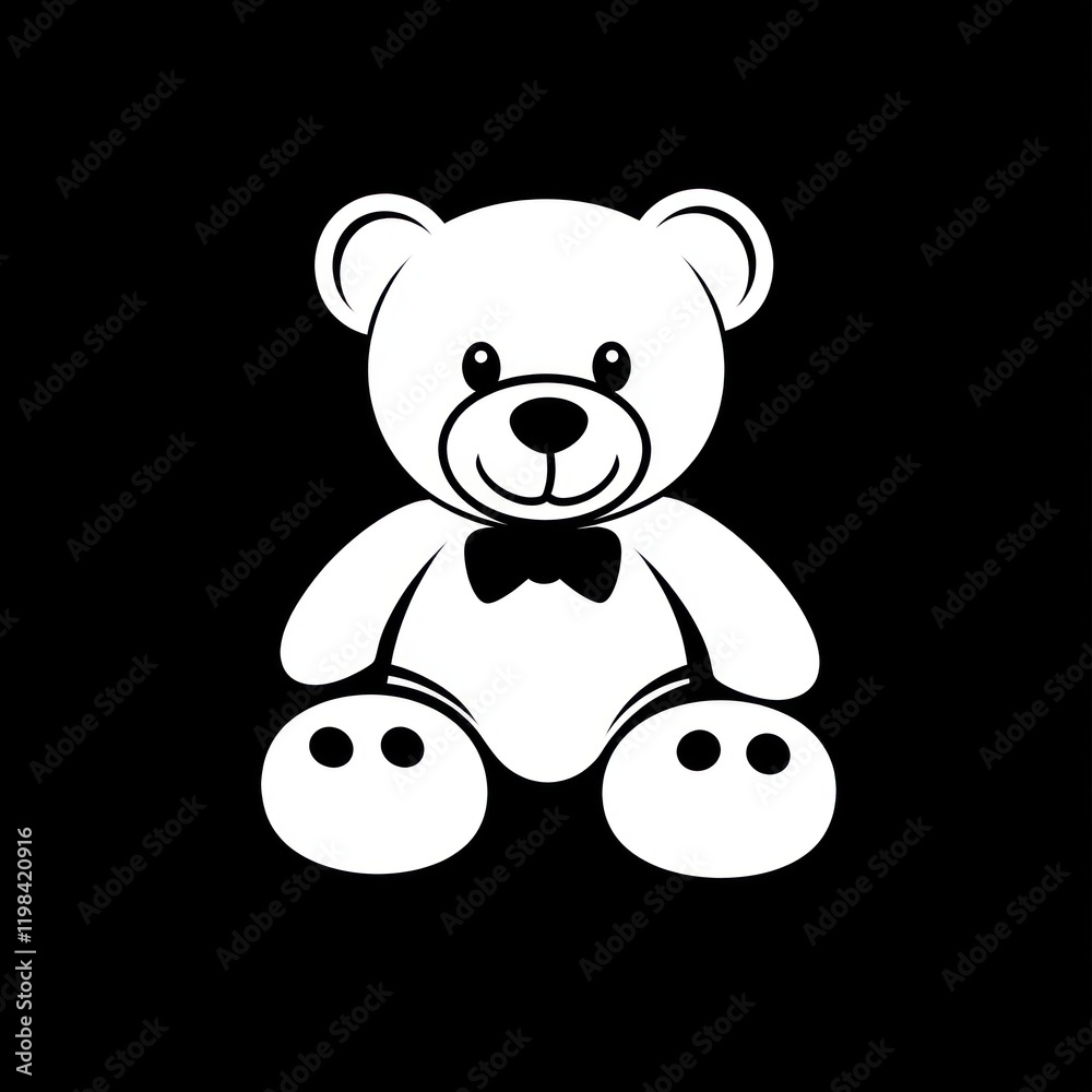 Obraz premium White teddy bear toy centered on a black background, suitable for children's products