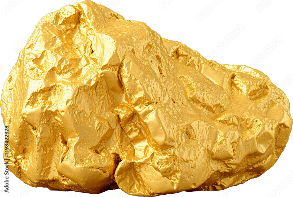 Shiny gold nugget with rough texture isolated on transparent background.generative AI