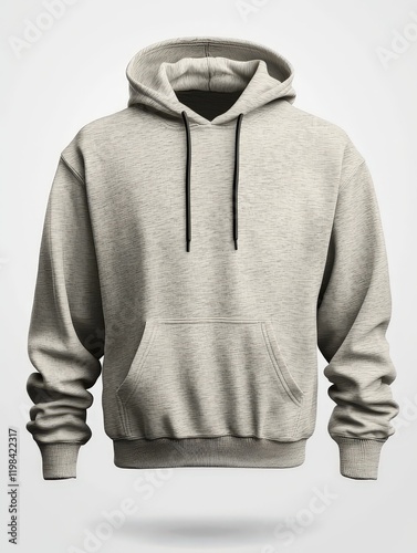 Gray sweatshirt with hoodie on a white background for casual wear and fashion purposes