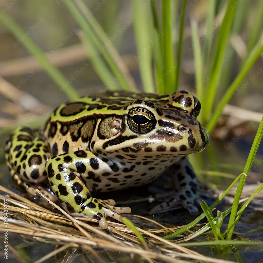 Fototapeta premium In Focus: Chimerical Leopard Frog’s Unique Markings and Bold Colors