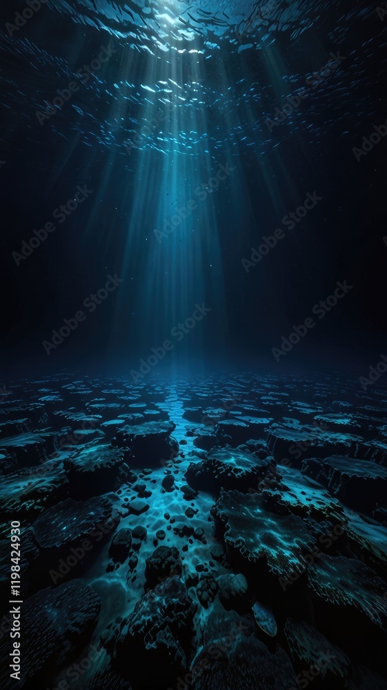 Naklejka premium underwater blue background,Pure Blue Depths Blending into Infinite Darkness