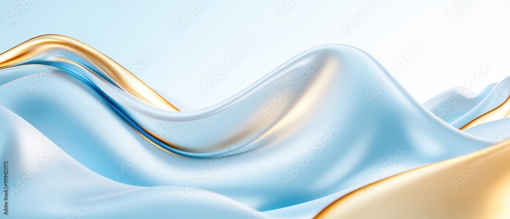 Fototapeta premium A smooth, flowing abstract design featuring soft blue and golden waves, evoking a sense of tranquility and elegance.