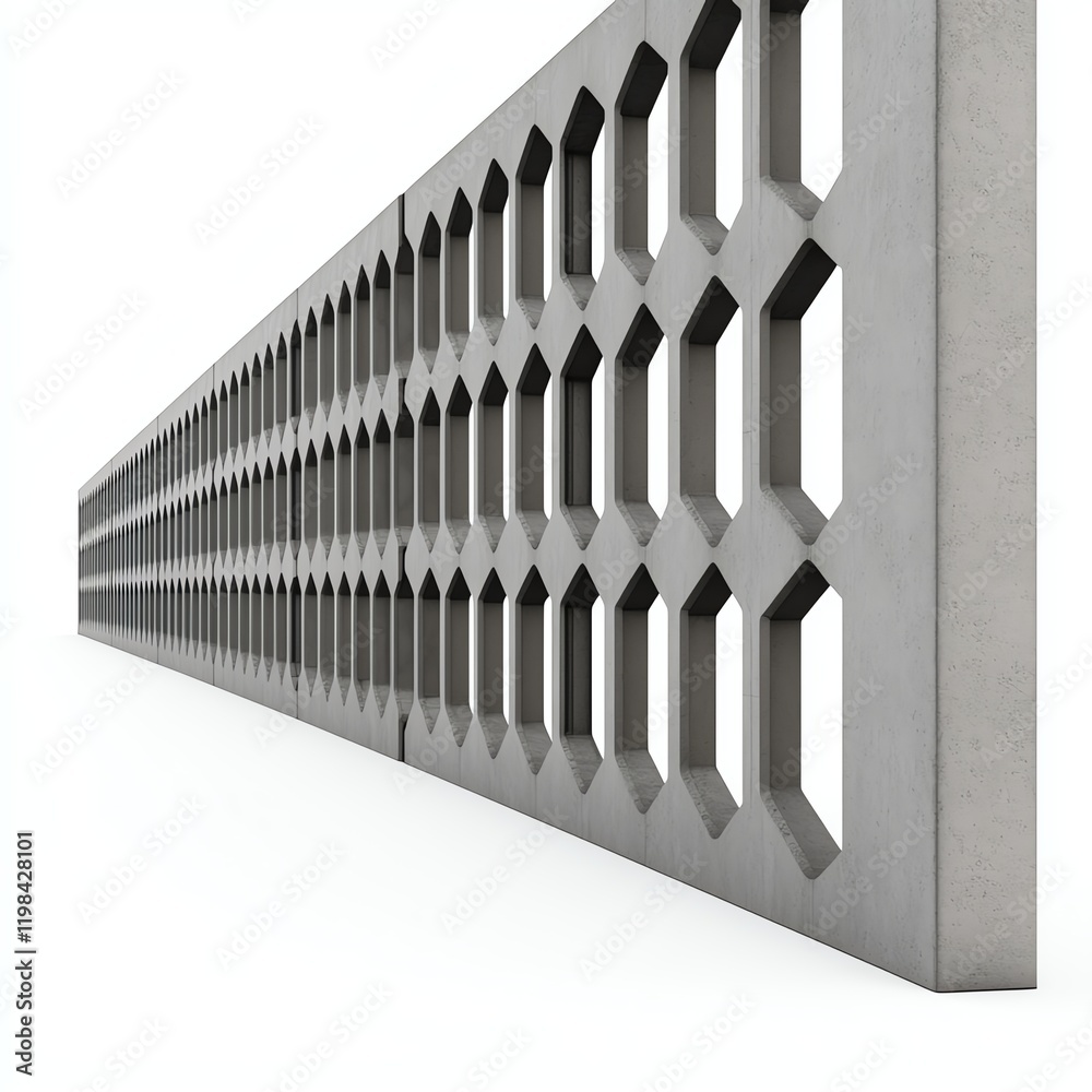 Fototapeta premium A modern concrete wall panel featuring a geometric pattern of hexagonal cutouts, emphasizing minimalism and architectural design.