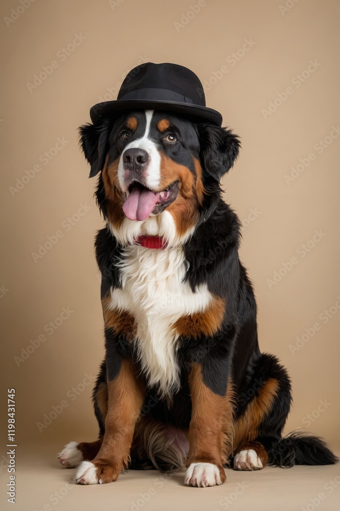cute bernese mountain dog in hat sitting on background cute bernese mountain dog in hat sitting on background