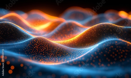 Electric Fields with dynamic, glowing particle flows, Generative AI