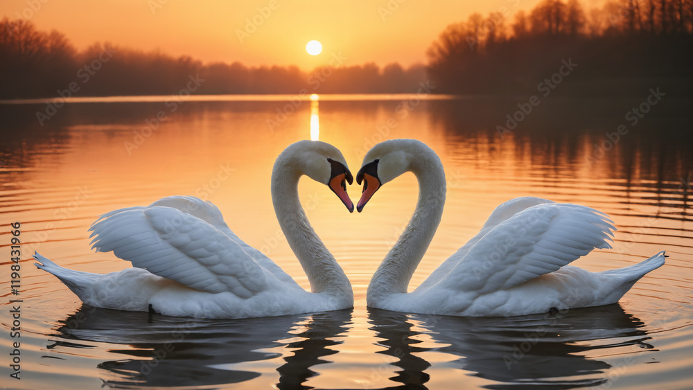 Fototapeta premium Swans Embracing at Dawn