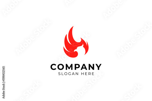 Eagle bird logo with fire elements in red color flat vector design style