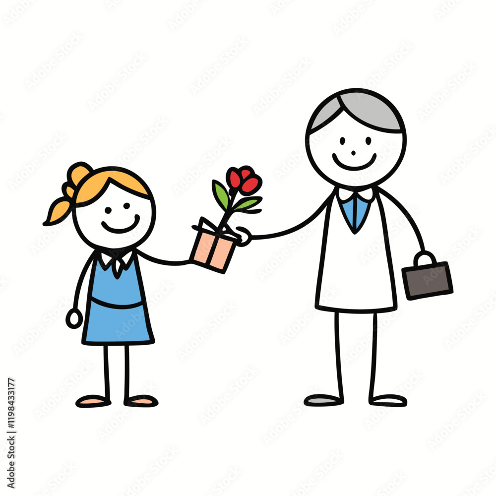 Stick-figure students joyfully hand flowers and gifts to their teacher, radiating gratitude and celebration in a simple, heartfelt scene of appreciation. Stick-figure students joyfully hand flowers and gifts to their teacher, radiating gratitude and celebration in a simple, heartfelt scene of appreciation.