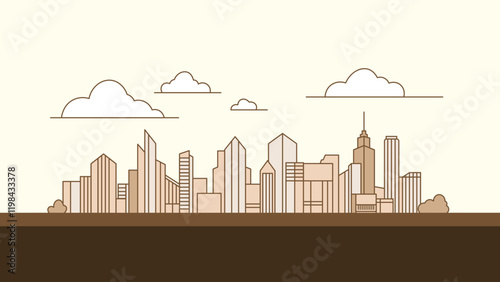 Cityscape Skyscrapers Architecture Building Landscape in Filled Line Art Design