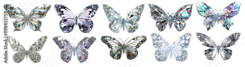 PNG Crystal butterflies sparkling elegance set, isolated on transparent background
