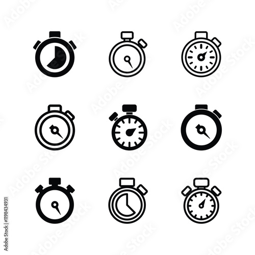 Set of stopwatch icon vector. Timer symbol illustration on white background
