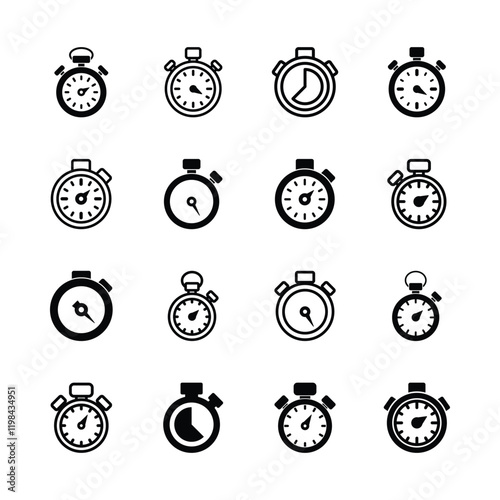 Set of stopwatch icon vector. Timer symbol illustration on white background
