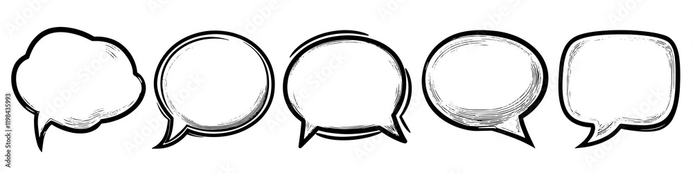 Fototapeta premium PNG Black doodle speech bubbles, element set on transparent background