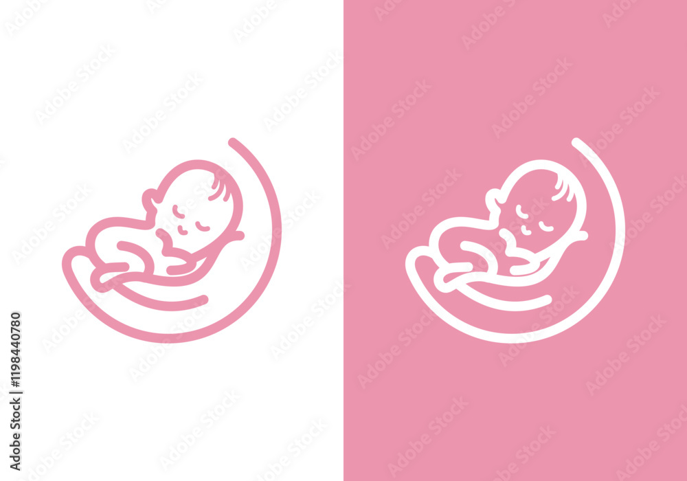 Baby care logo design vector in simple line style - happy baby and mother logo of children's shop and baby care center Baby care logo design vector in simple line style - happy baby and mother logo of children's shop and baby care center