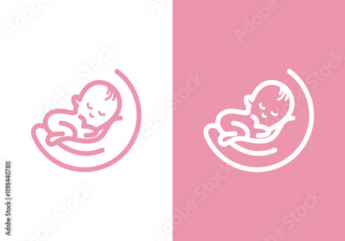 Baby care logo design vector in simple line style - happy baby and mother logo of children's shop and baby care center	