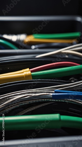 recycling computer,Close-Up of Cables and Hard Drives in a Recycling Bin

 photo