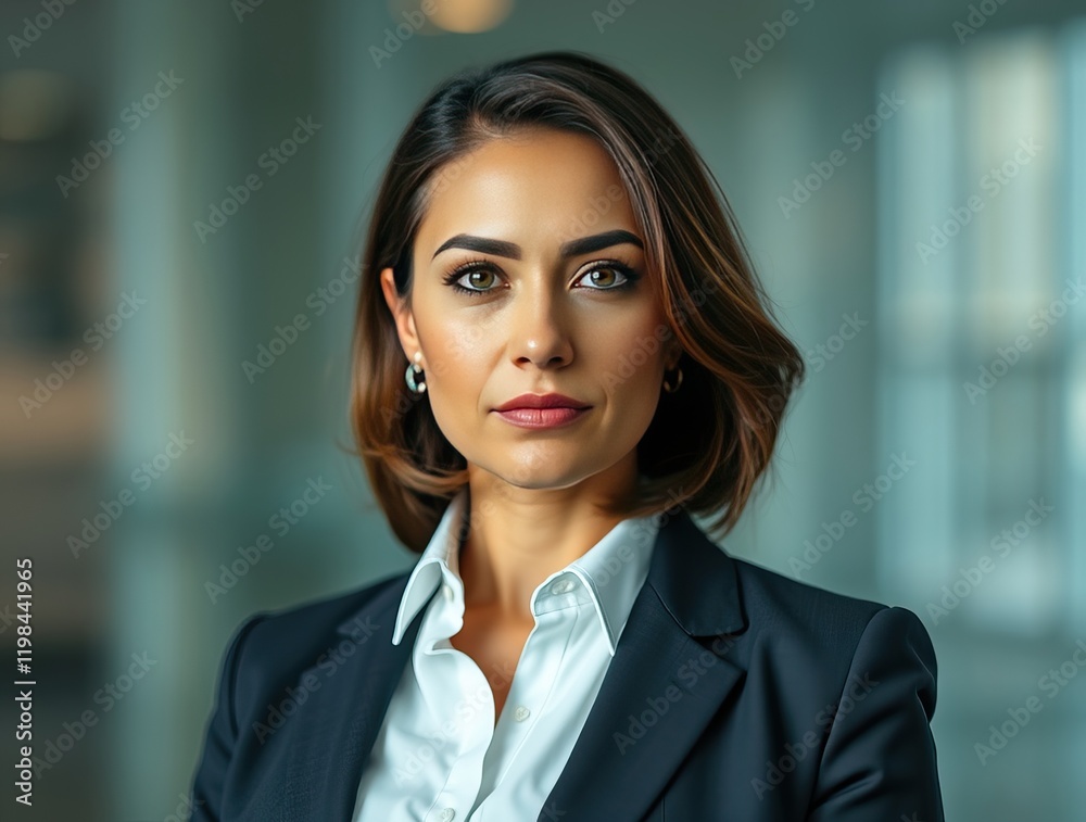 Obraz premium A confident woman in a business suit stands poised, embodying leadership and determination while advocating for women's empowerment on International Women's Day