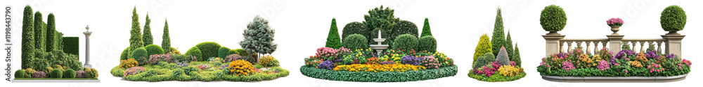 PNG Garden hedge flower bed, element set on transparent background PNG Garden hedge flower bed, element set on transparent background