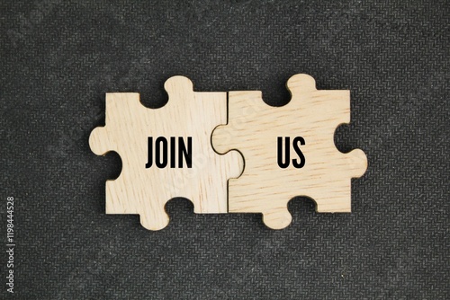 two puzzles join with the word join us. to come into the company of (someone). concept join us