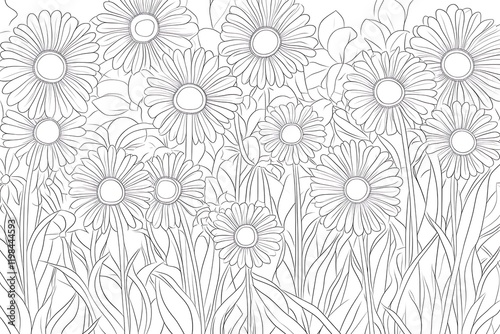Wallpaper Mural Intricate Line Art Daisy Meadow: Coloring Page Design Torontodigital.ca