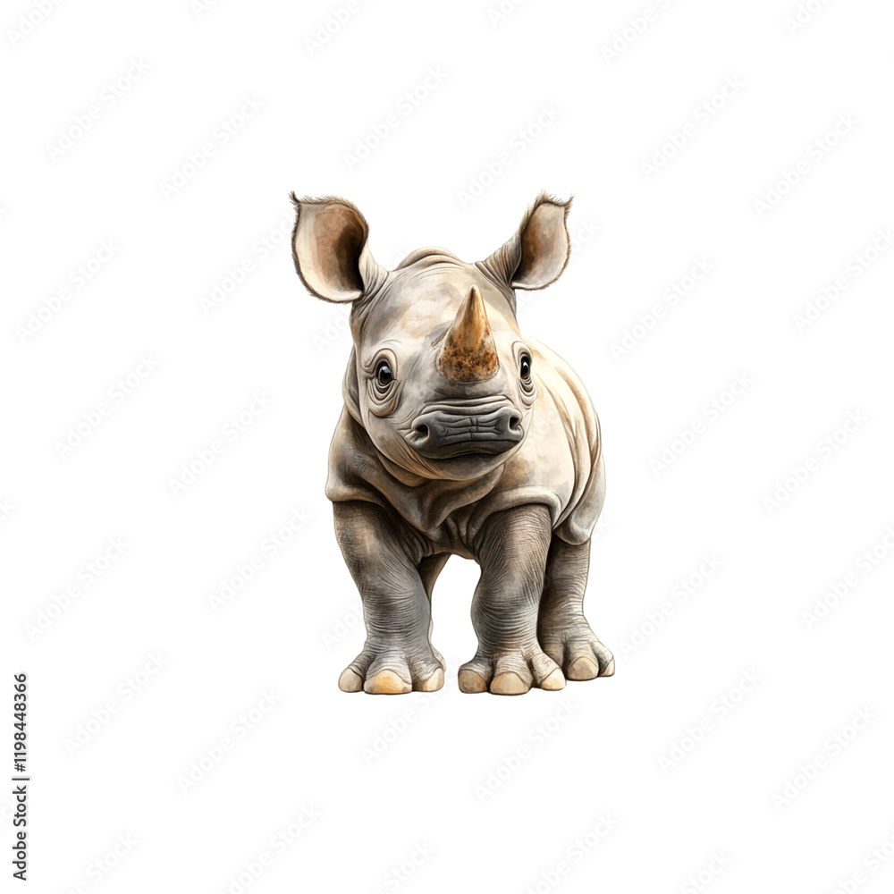 Fototapeta premium Cute rhino, isolated on white background. 