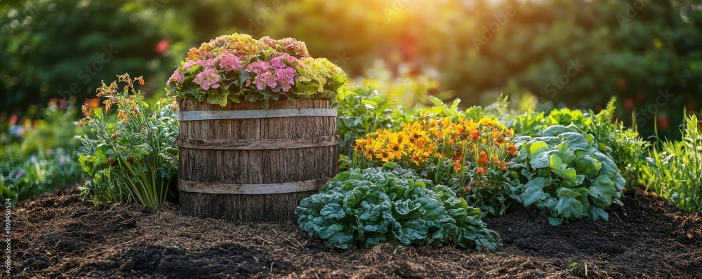 Fototapeta premium DIY Compost Bin Setup in Your Vegetable Garden A Guide to Sustainable Gardening, Eco-Friendly Practices, and Enhanced Plant Care Learn how to build your own compost bin, enriching your soil