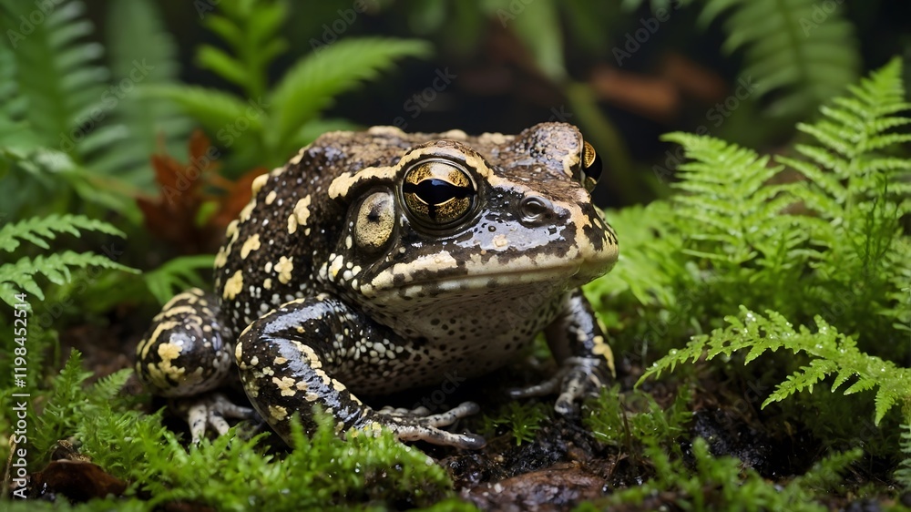 A Rainforest Scene: Natter jack Toad Surrounded by Butterflies A Rainforest Scene: Natter jack Toad Surrounded by Butterflies