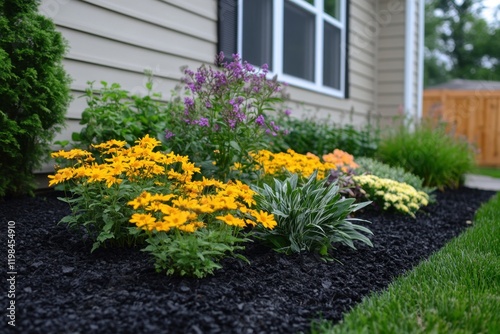 Stunning Minimalist Garden Bed Design Eco-Friendly Mulch, Native Plants for Sustainable Outdoor Gardening Create a beautiful, low-maintenance, and environmentally conscious garden with native species photo