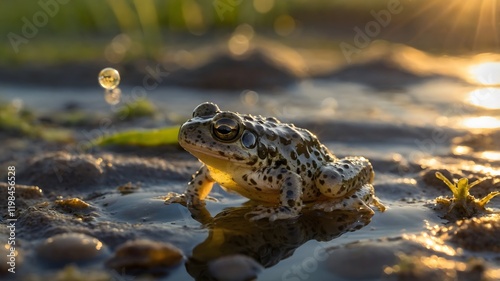 Sunset Serenity: Midwife Toad Overseeing Tadpole Hatch ling photo