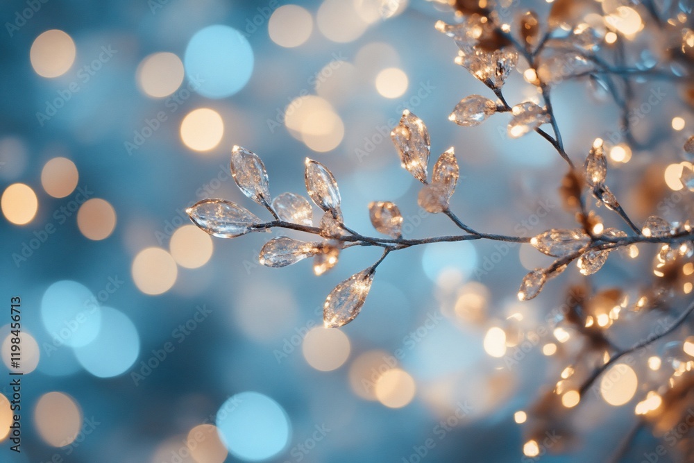 Fototapeta premium Illuminated crystal branch with bokeh lights.